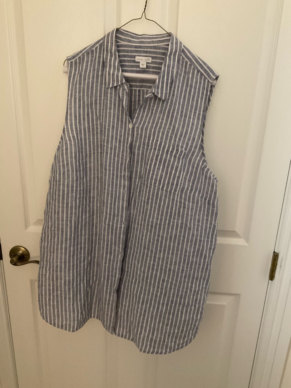J. Jill Blue and White Striped Sleeveless Button-Down Shirt